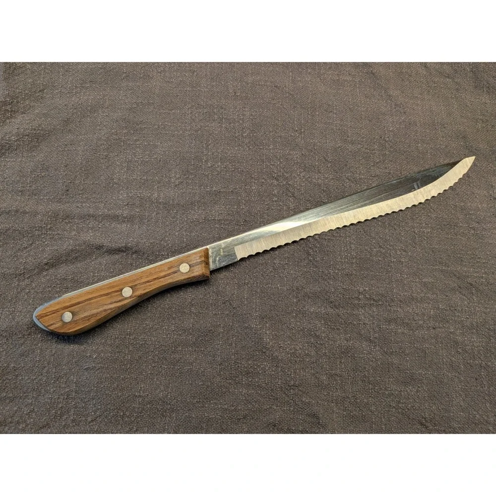 Caesar's Stainless Steel Serrated Bread Knife Triple Rivet Wood Handle